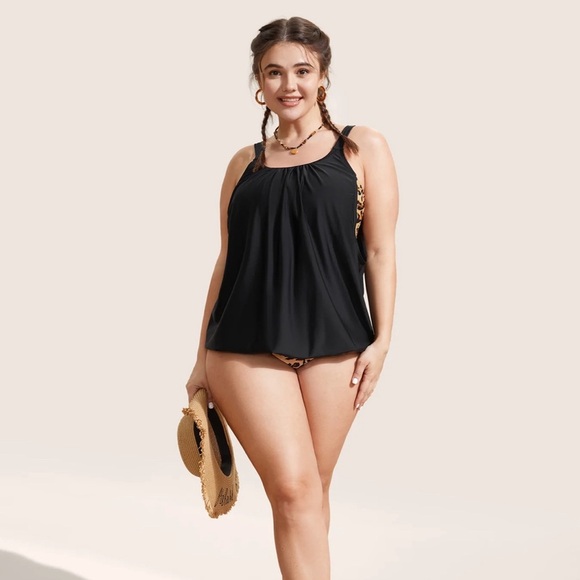 BloomChic Plus Size 2XL Patchwork Leopard Print Gathered Swim Top us18-20 - Picture 7 of 8